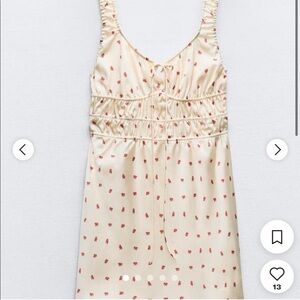 Zara white cream mini dress with red flowers